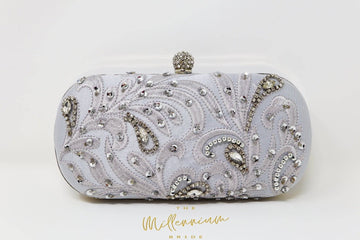 Silver Crystal Leaves and Beads Embroidered Wedding Clutch, Statement Bag, Evening Clutch, Wedding Clutch, Bridal Bag, White Cross Body Bag